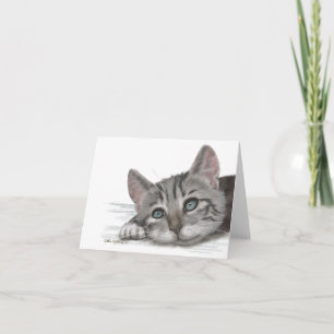 Cute Tabby Kitten Resting Cartoon Thank You Card