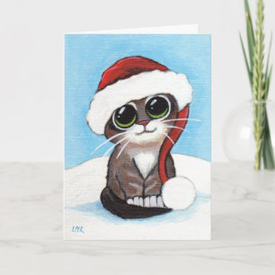 Cute Tabby Kitten Wearing Santa Hat Christmas Card