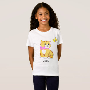 Cute Tabby Kitty Cat & Butterfly T-Shirt