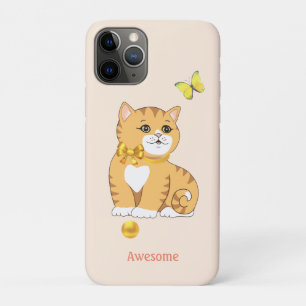 Cute Tabby Kitty Cat on Light Beige iPhone 11 Pro Case