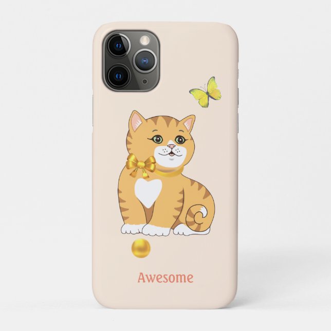 Cute Tabby Kitty Cat on Light Beige Case-Mate iPhone Case (Back)