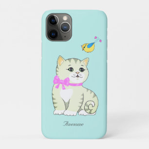 Cute Tabby Kitty Cat on Light Blue iPhone 11 Pro Case