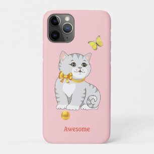 Cute Tabby Kitty Cat on Light Pink iPhone 11 Pro Case