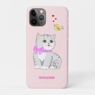 Cute Tabby Kitty Cat on Light Rose Gold iPhone 11 Pro Case