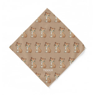 Cute tabby kitty cat pattern on beige bandana