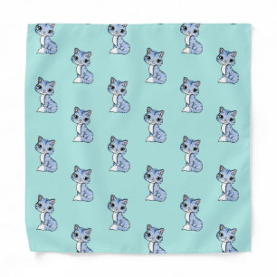 Cute tabby kitty cat pattern on light blue bandana