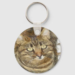 Cute Tabby Looking Up Pencil Sketch Key Ring