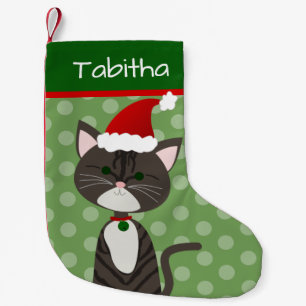 Cute Tabby Santa Cat Small Christmas Stocking