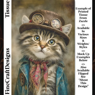 Cute Tabby Steampunk Kitten in Hat DN6R Decoupage Tissue Paper