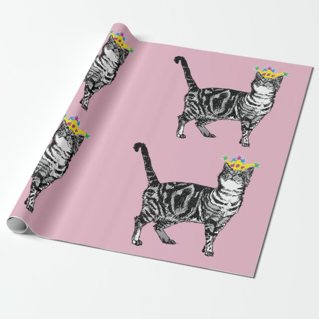 Cute Tabby Teen Queen Pink Colorful art Wrapping Paper (Unrolled)