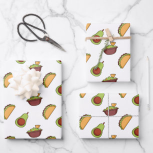 Cute Taco and Guacamole Pattern Wrapping Paper Sheet