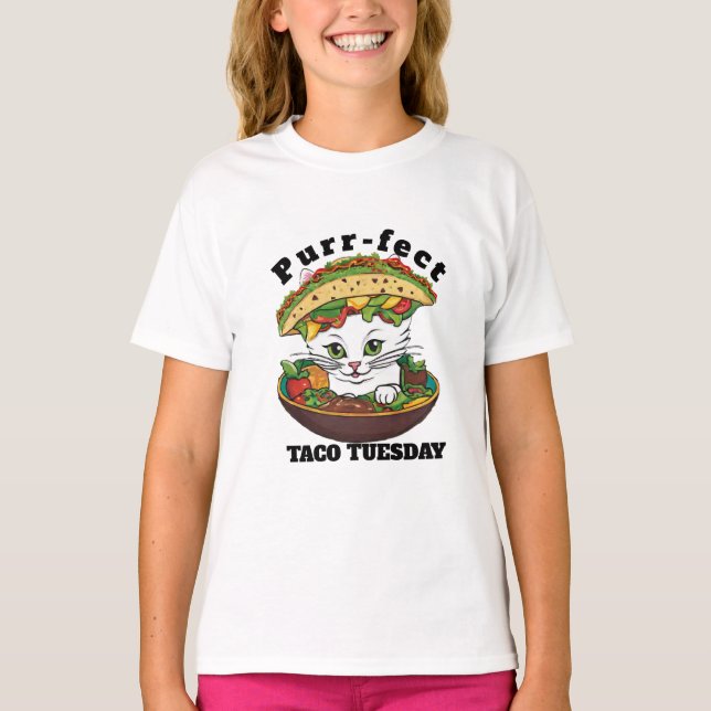 Cute Taco-Cat Shirt, Mexico Taco Tuesday Cat Humou T-Shirt (Front)