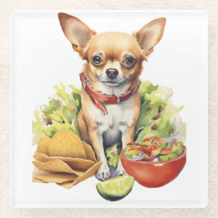 Cute Taco Chihuahua Pop Art  Glass Coaster