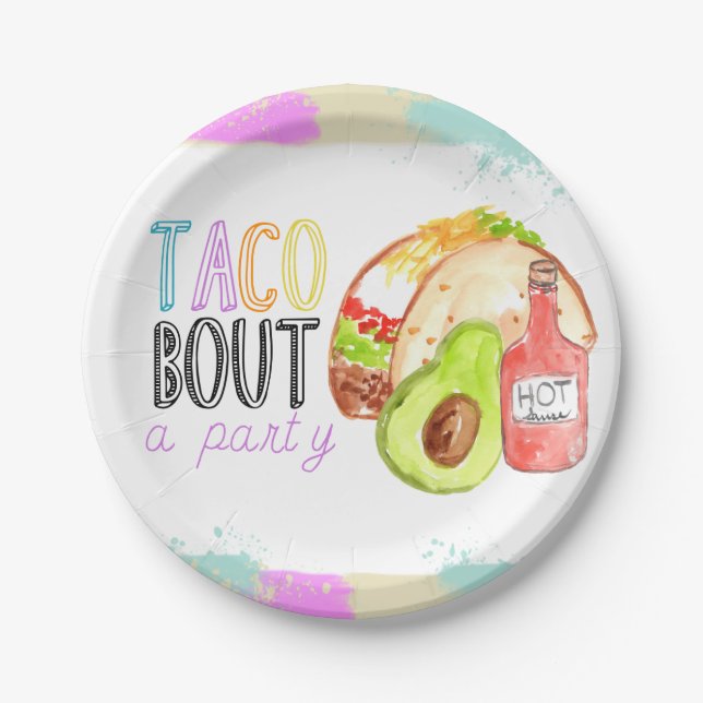 Cute taco Fiesta kid birthday party paper plate (Front)