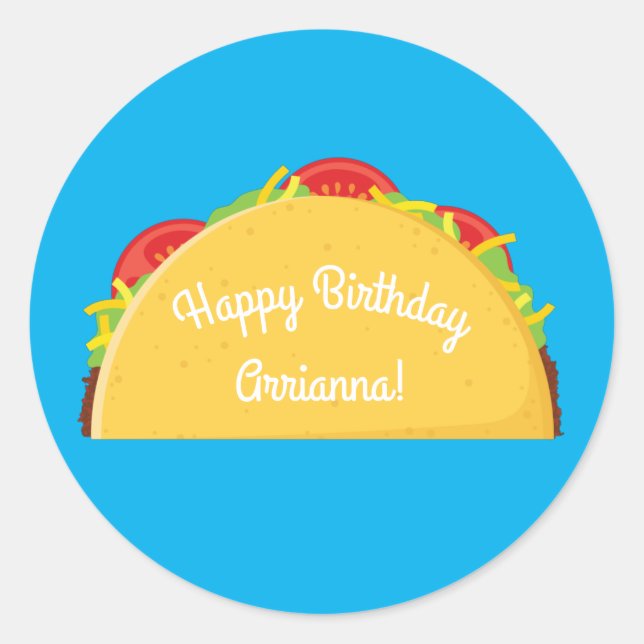 Cute Taco Kids 1st Birthday Party Mexican Food Classic Round Sticker (Front)