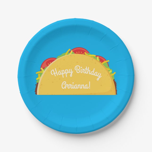 Cute Taco Kids 1st Birthday Party Mexican Food Paper Plate (Front)