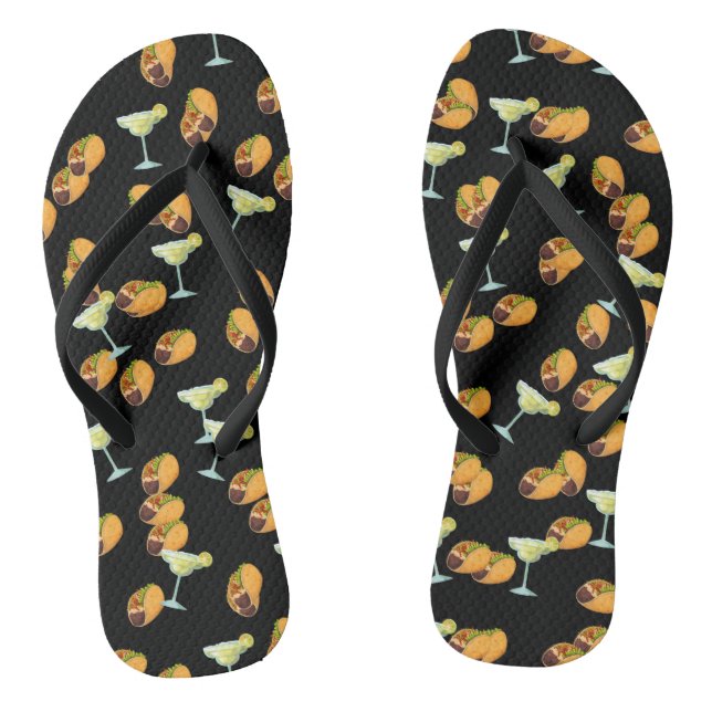 Cute Taco Margarita Pattern Mexican Food Flip Flops (Footbed)