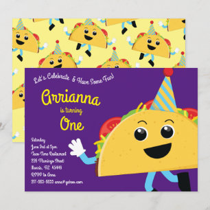 Cute Taco Mexican Food Kids 1st Birthday Party Invitation