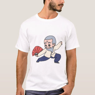 Cute Tai Chi master Cartoon with Fan. T-Shirt