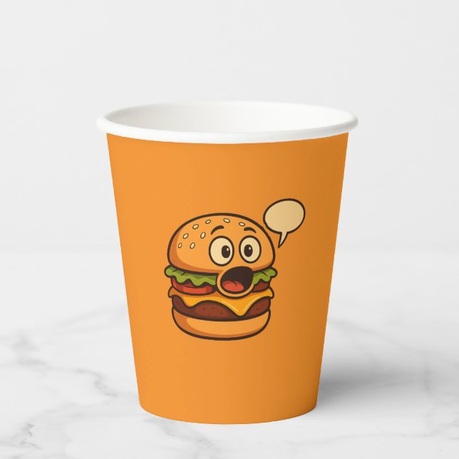 " Cute Talking Hamburger Design Paper Cups (Front)