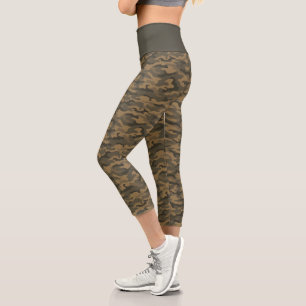 Cute Tan Brown Camo Camouflage Capri Leggings