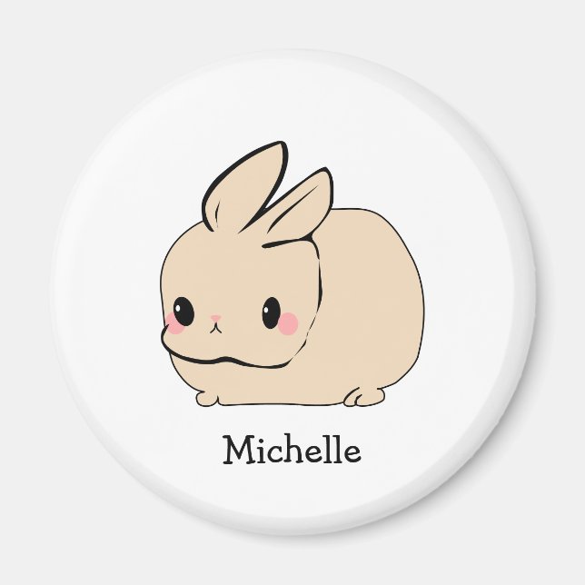 Cute Tan Bunny Illustration Personalised Name Magnet (Front)