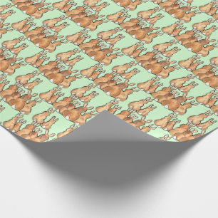 Cute Tan Bunny Rabbits on Green Woodland Rustic Wrapping Paper