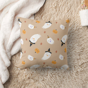 Cute Tan Ghost and Pumpkin Cushion