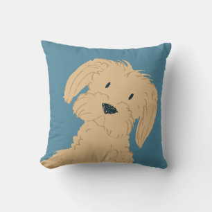 Cute tan maltese puppy dog slate blue personalised cushion
