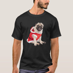 Cute Tan Pug Santa Hat Costume Image Christmas Dog T-Shirt
