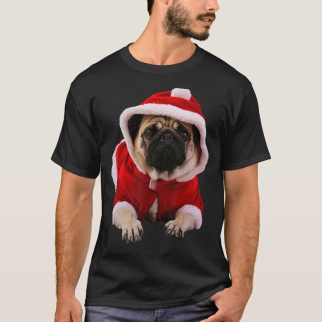 Cute Tan Pug Santa Hat Red Sweater Image Christmas (Front)