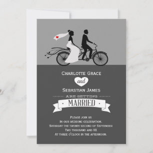 Cute Tandem Bike Bride And Groom Wedding Invitation