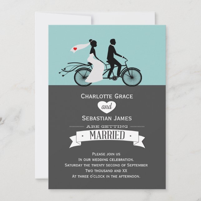 Cute Tandem Bike Bride And Groom Wedding Invitation (Front)