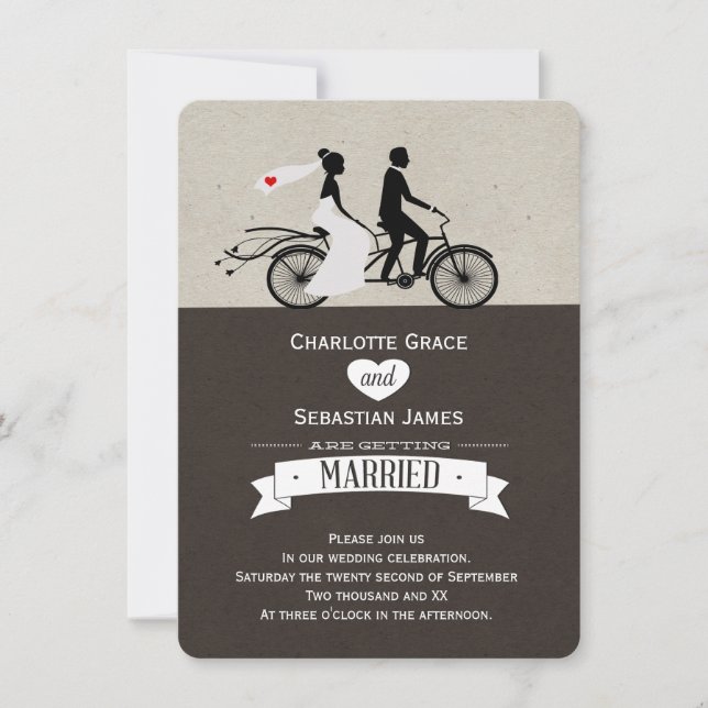 Cute Tandem Bike Bride And Groom Wedding Invitation (Front)