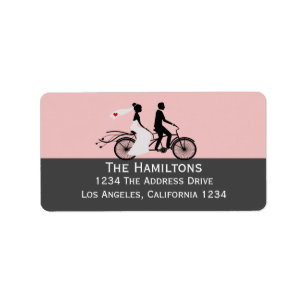 Cute Tandem Bike Bride And Groom Wedding Label