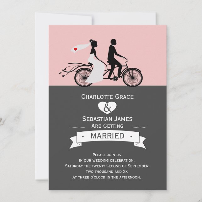Cute Tandem Bike Bride And Groom Wedding V2 Invitation (Front)