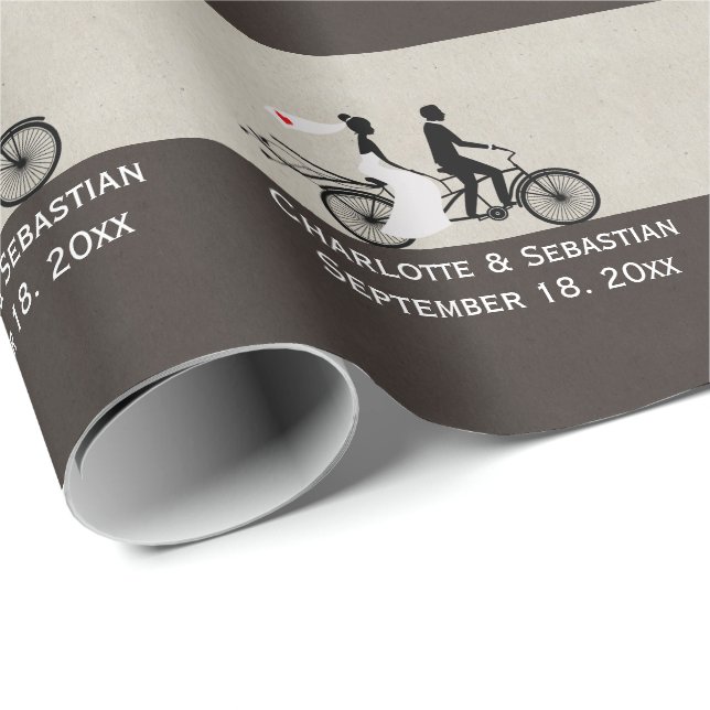 Cute Tandem Bike Bride And Groom Wedding Wrapping Paper (Roll Corner)