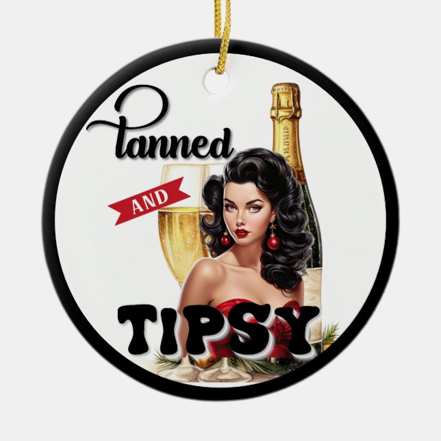 Cute Tanned and Tipsy Pinup Ceramic Tree Decoration (Front)