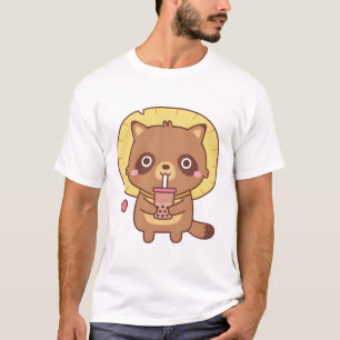 Cute Tanuki Racoon Dog Loves Bubble Tea T-Shirt