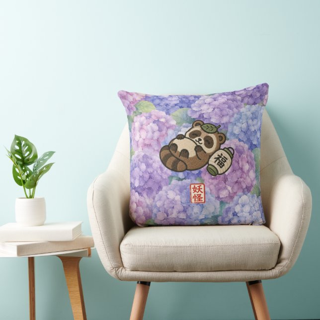 Cute Tanuki Throw Pillow | Japanese Folklore Hydra (Chair)