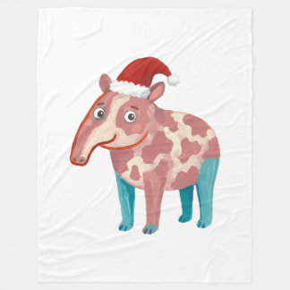 Cute Tapir Santa Hat Blanket – Festive Folk Art