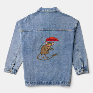 Cute Tarsier with umbrella cartoon illustration Denim Jacket