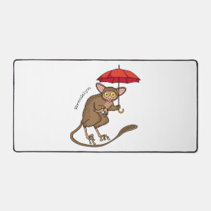 Cute Tarsier with umbrella cartoon illustration  Desk Mat