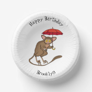 Cute Tarsier with umbrella cartoon illustration  Paper Plate