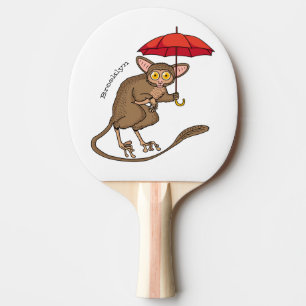 Cute Tarsier with umbrella cartoon illustration Ping Pong Paddle
