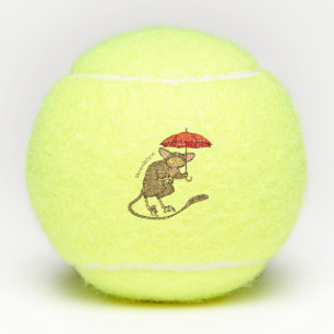 Cute Tarsier with umbrella cartoon illustration Tennis Balls