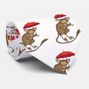 Cute Tarsier with umbrella cartoon illustration Tie