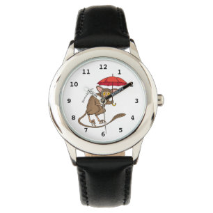 Cute Tarsier with umbrella cartoon illustration Watch