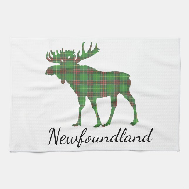 Cute Tartan moose Newfoundland  tea towel (Horizontal)