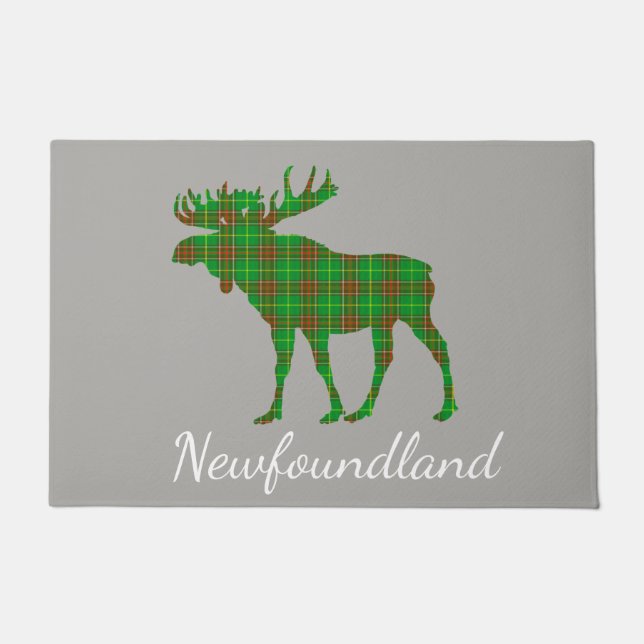 Cute Tartan moose Newfoundland   welcome mat (Front)